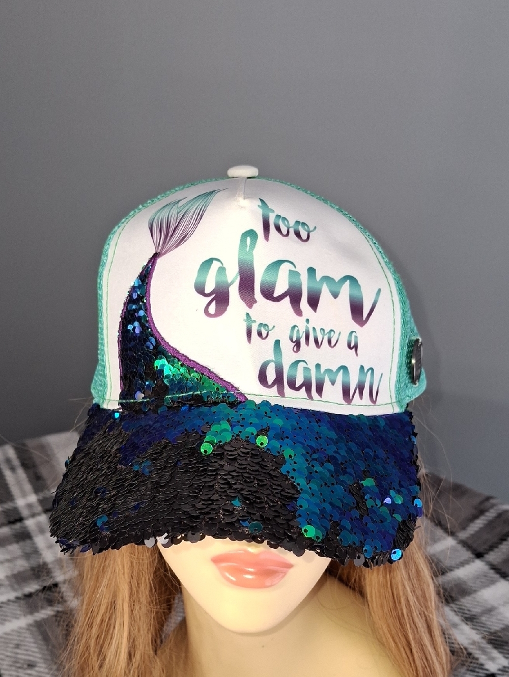Mermaid Sequin Hat Too Glam To Give A Dam